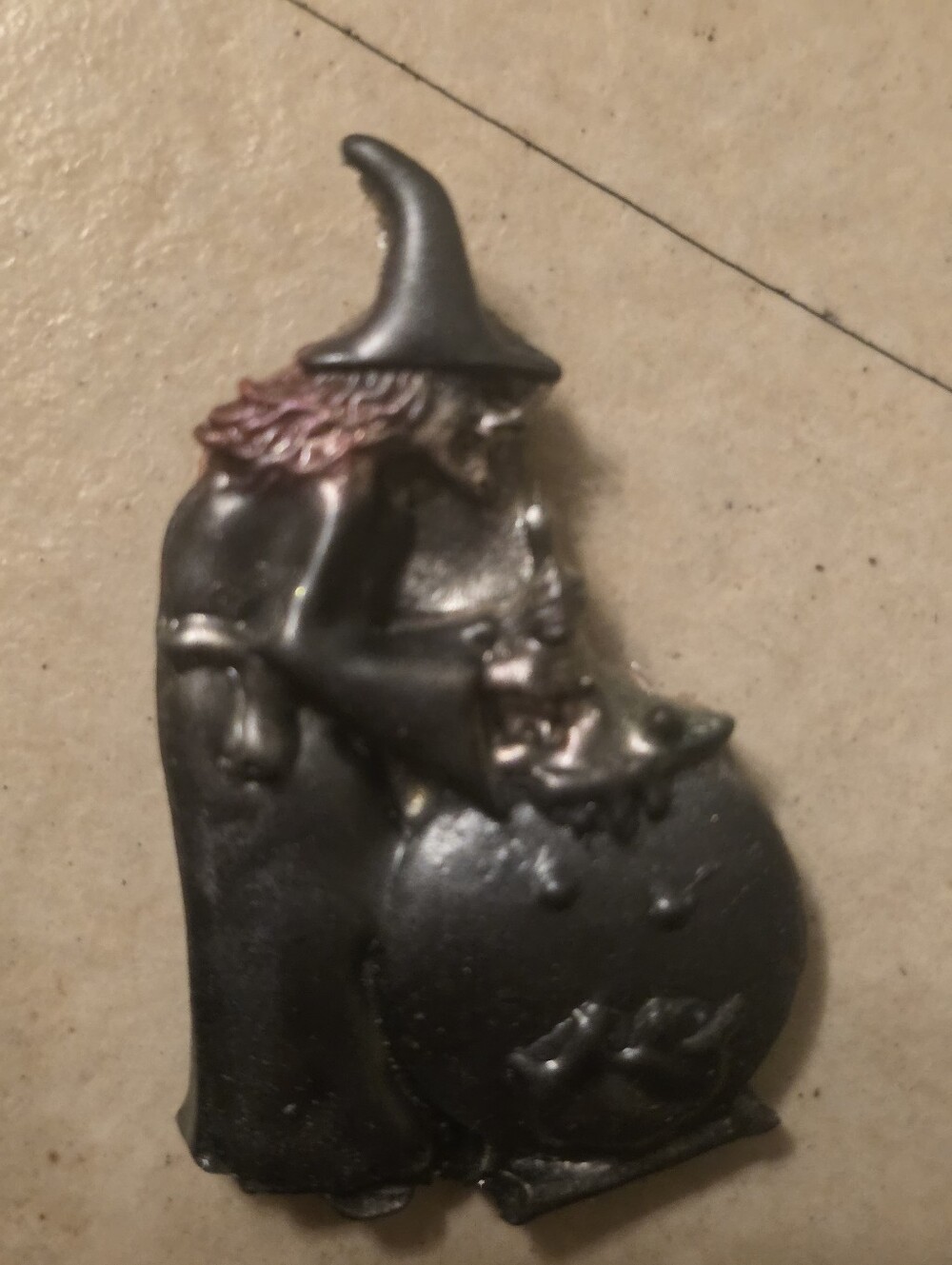 Resin Witch Stirring Cauldron Halloween Spooky Ladies Brooch